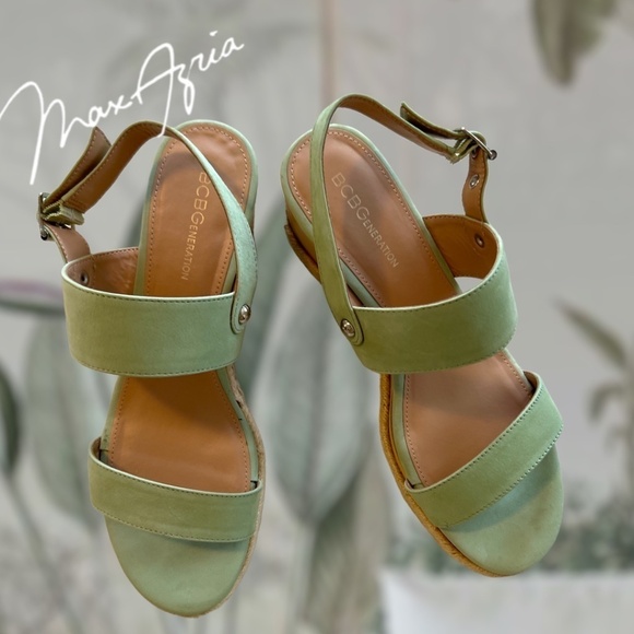 BCBG Allia Wedge Sandals in Reseda Green - Picture 7 of 9